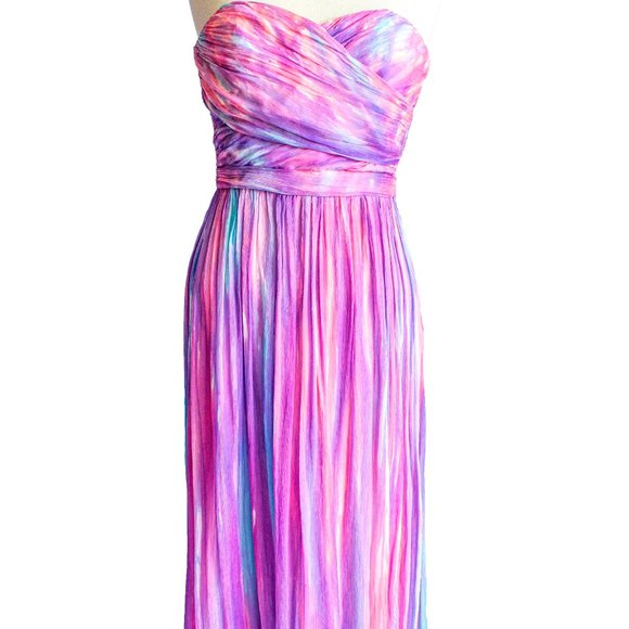 NEW silk Dress bohemian Bridesmaid formal wedding party pink purple blue tiedyed